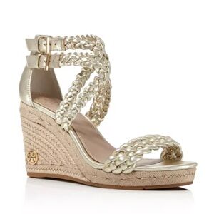 Tory Burch Bailey Metallic Leather Espadrille Platform Wedge Sandals